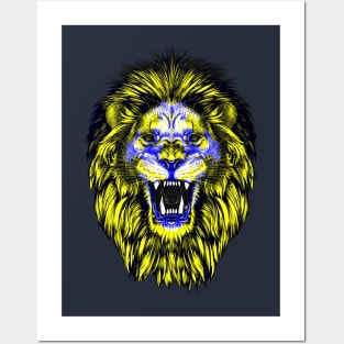 Lion Skull Interactive Yellow&Blue Filter T-Shirt #2 By Red&Blue Posters and Art